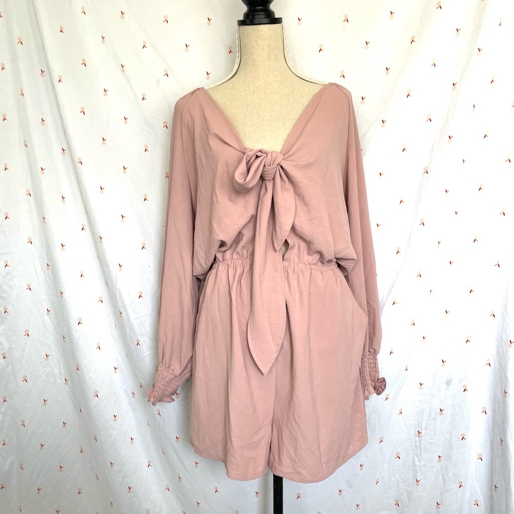 Silky Shorts Romper Tie Front With Pockets Size L